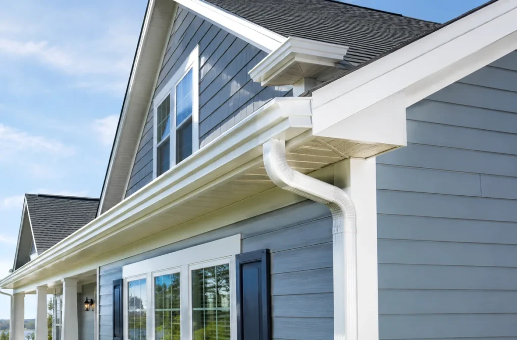 Illustration of water flow at a gutter guard and roof edge