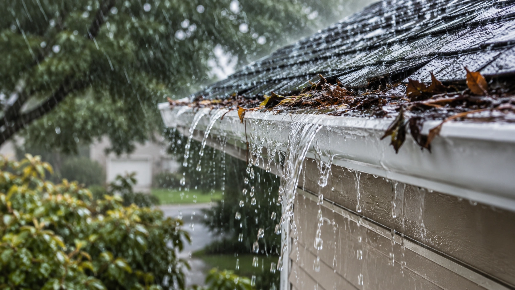 gutter overflow warning sign during heavy rain Durham NC