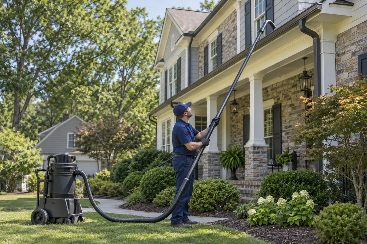 Gutter vacuum and traditional gutter cleaning evaluation at a Durham NC home