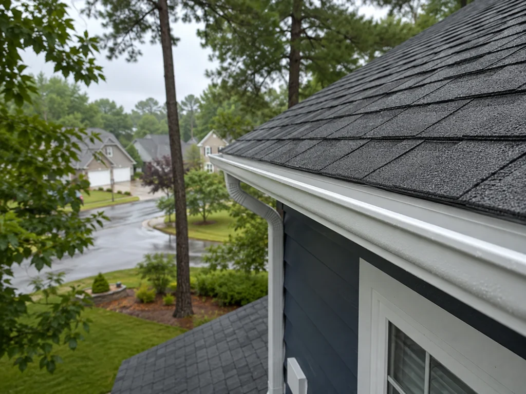clean K-style gutter and downspout after a North Carolina summer storm