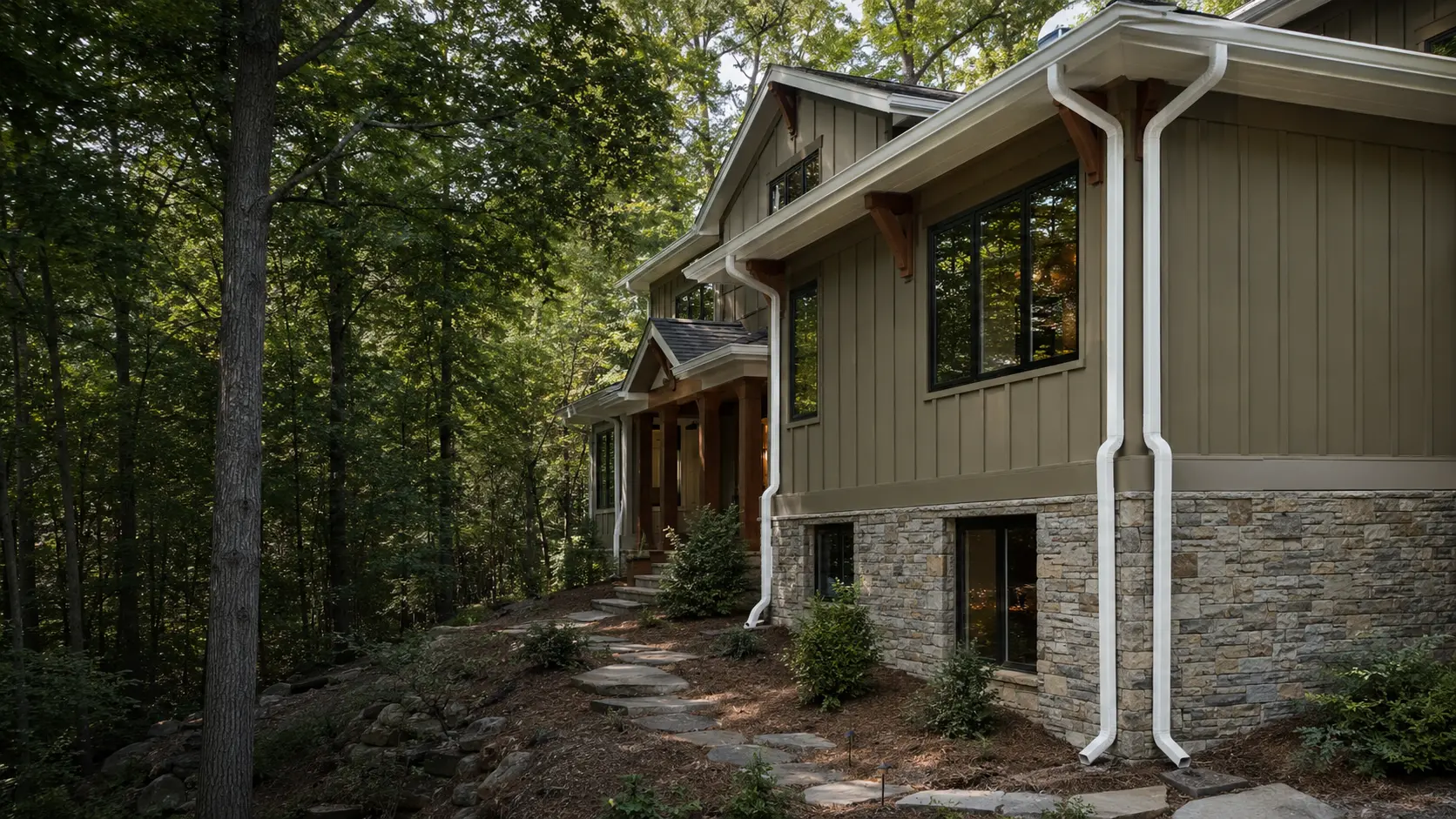 Gutter Cleaning Chapel Hill NC Residential Service Wooded Chapel Hill NC residence needing seasonal gutter cleaning