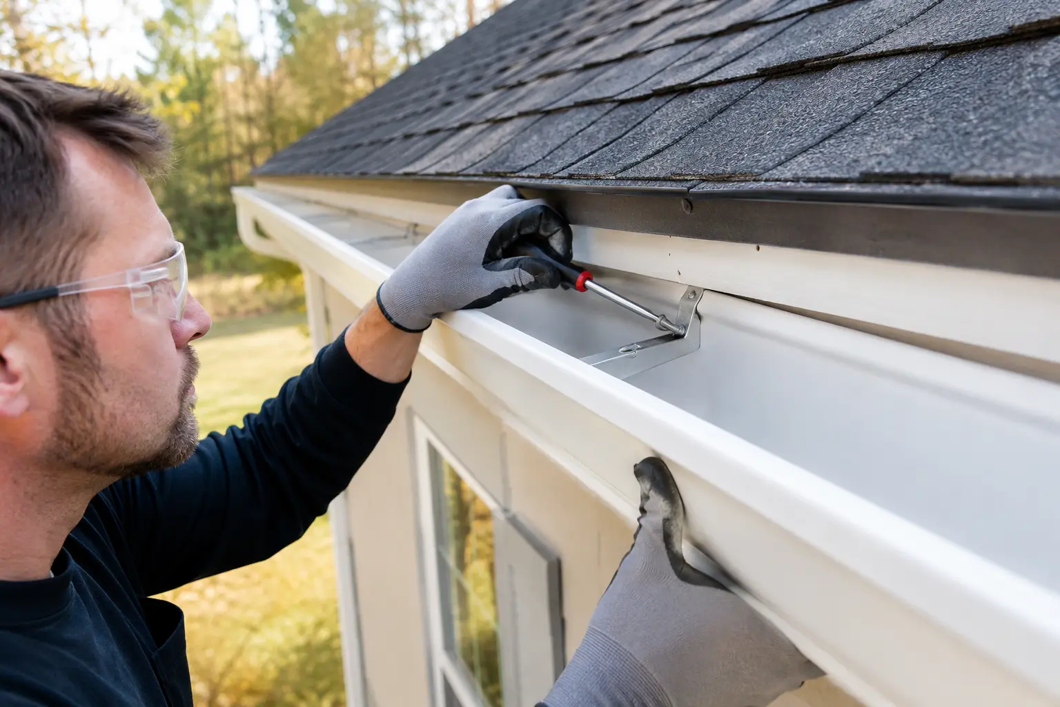 Loose and Sagging Gutter Repair Durham NC Professional loose and sagging K-style gutter hanger repair Durham NC