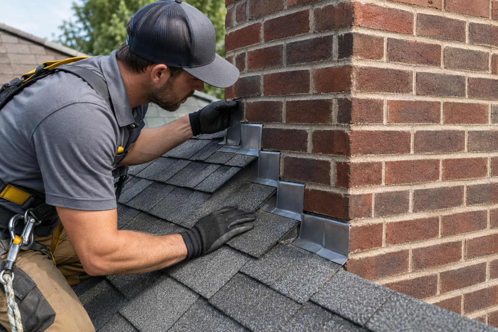Roof Flashing Inspection Durham NC Professional roof flashing inspection on an asphalt shingle home in Durham NC