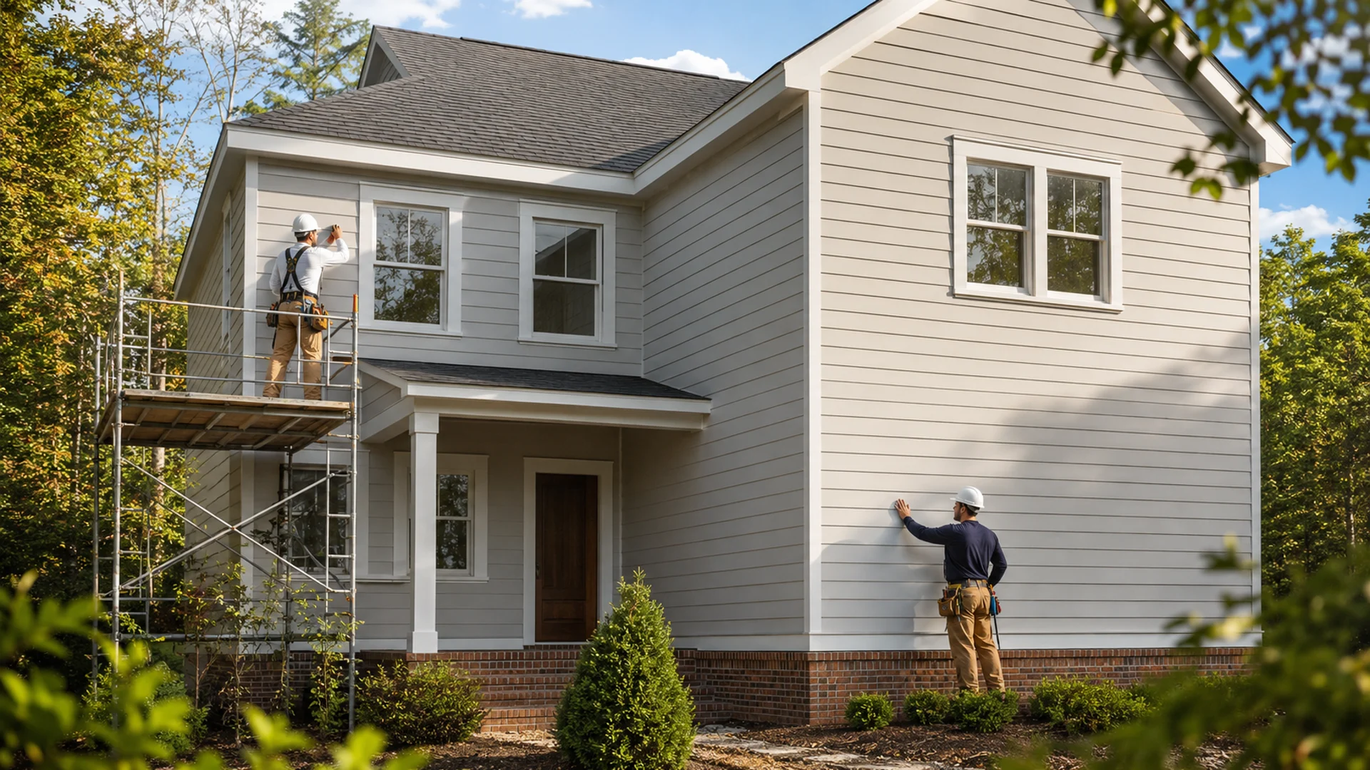 Siding Contractor Durham NC Professional siding contractors working safely on a Durham North Carolina home